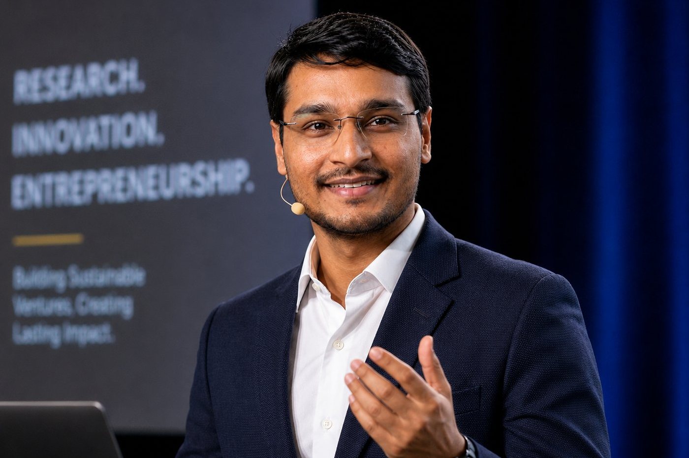 Dr. Milan Patel speaking at an entrepreneurship conference